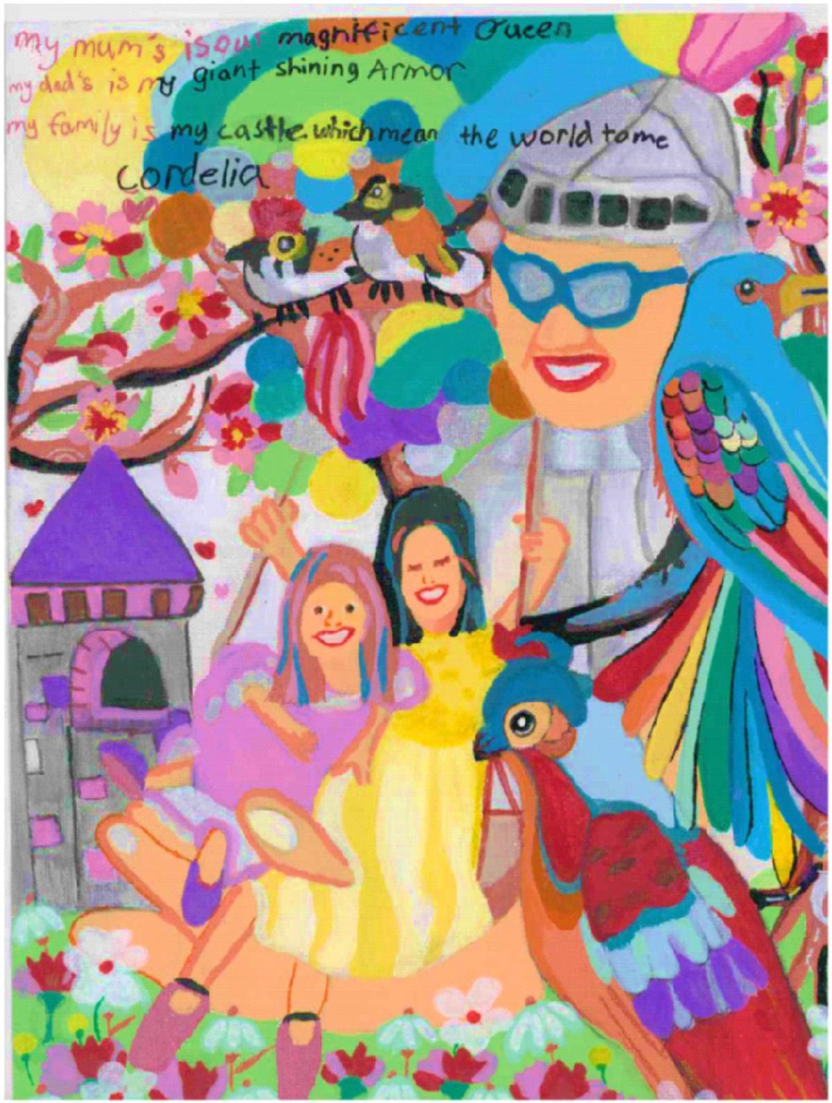 My mum's is our magnificent Queen My dad's is my giant shining Armor My family is my castle which mean the world to me 