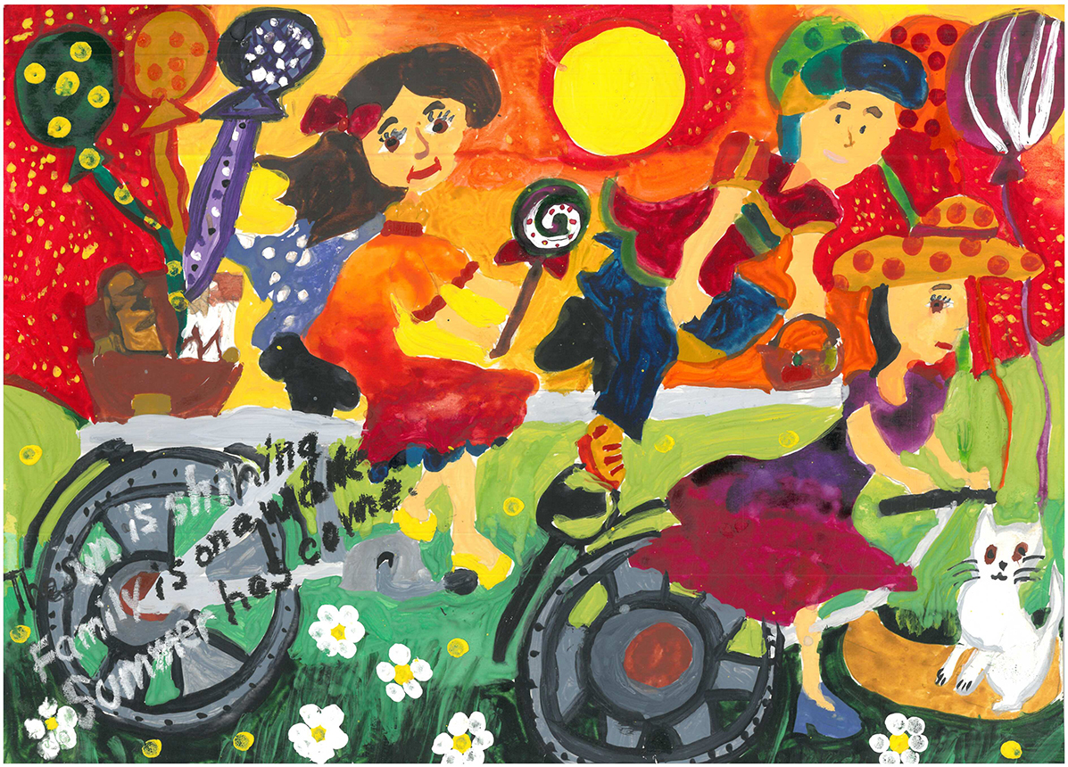 Слънцето грее  Семейството е на разходка  Лятото е дошло.