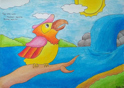  Pagi yang cerah Matahari bersinar Burung berkicau