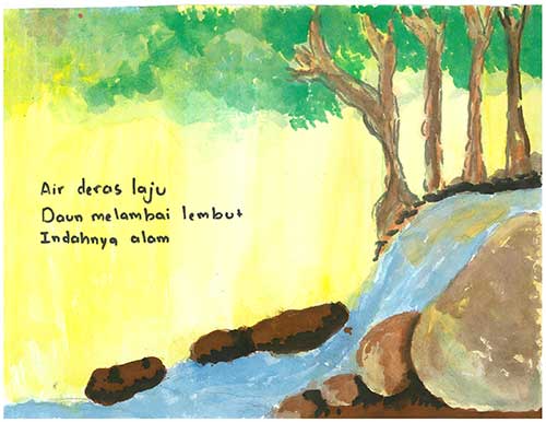 Air deras laju Daun melambai lembut Indahnya alam