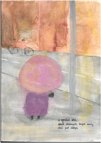 W ogrodzie wież Wśród drobnych kropli wody Stać pod lampą