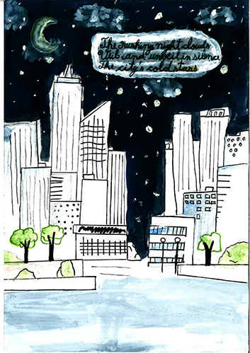 Norii grăbiţi ai nopţii Învelesc şi dezvelesc în tăcere stelele reci ale oraşului