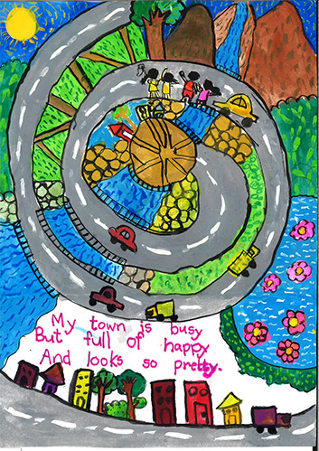 My town is busy But full of happy And looks so pretty