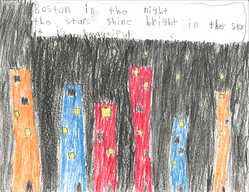 Boston in the night the stars shine bright in the sky it is beautiful